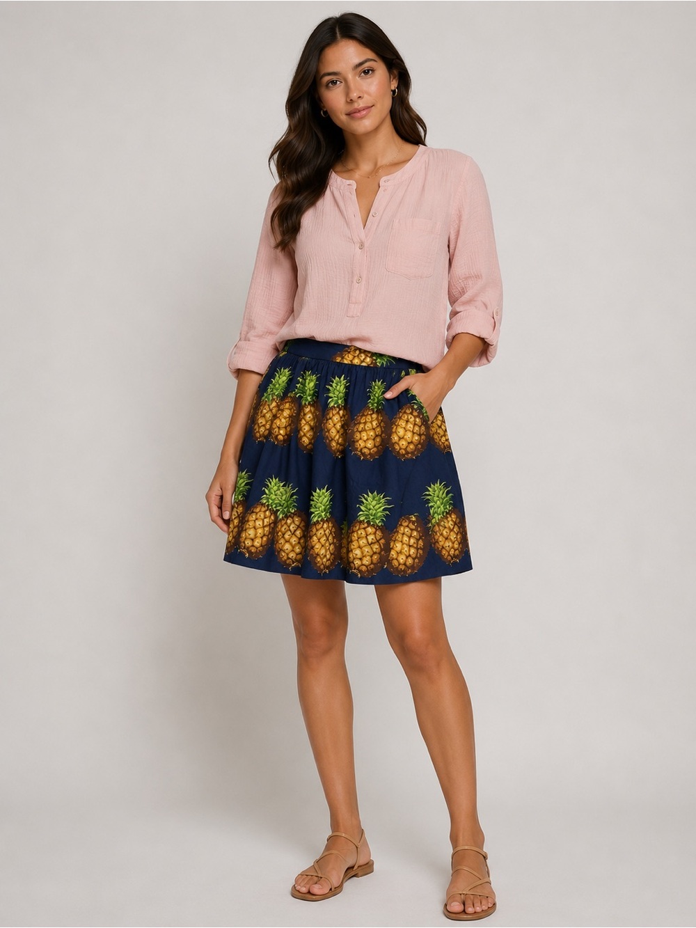 J. Crew Navy Pineapple Print Mini Skirt